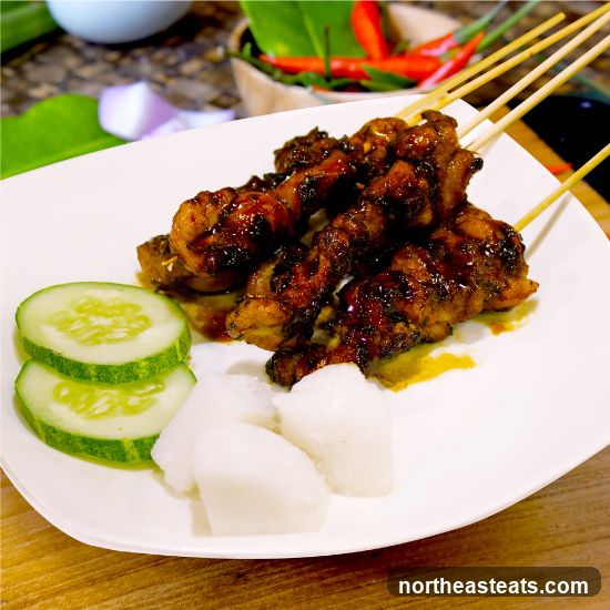 Chicken Satay with Rice Cakes and Cucumber