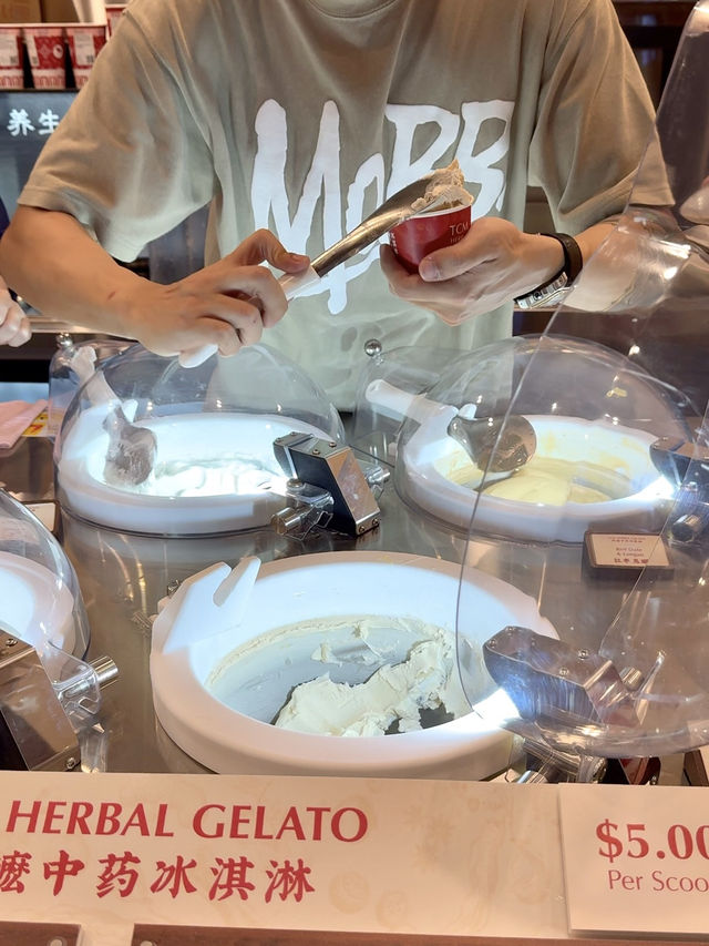 AMACHA TCM herbal gelato lineup at AMK Hub with four flavours