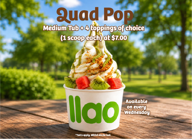 llaollao Quad Pop medium tub deal at Compass One unit 01-46A