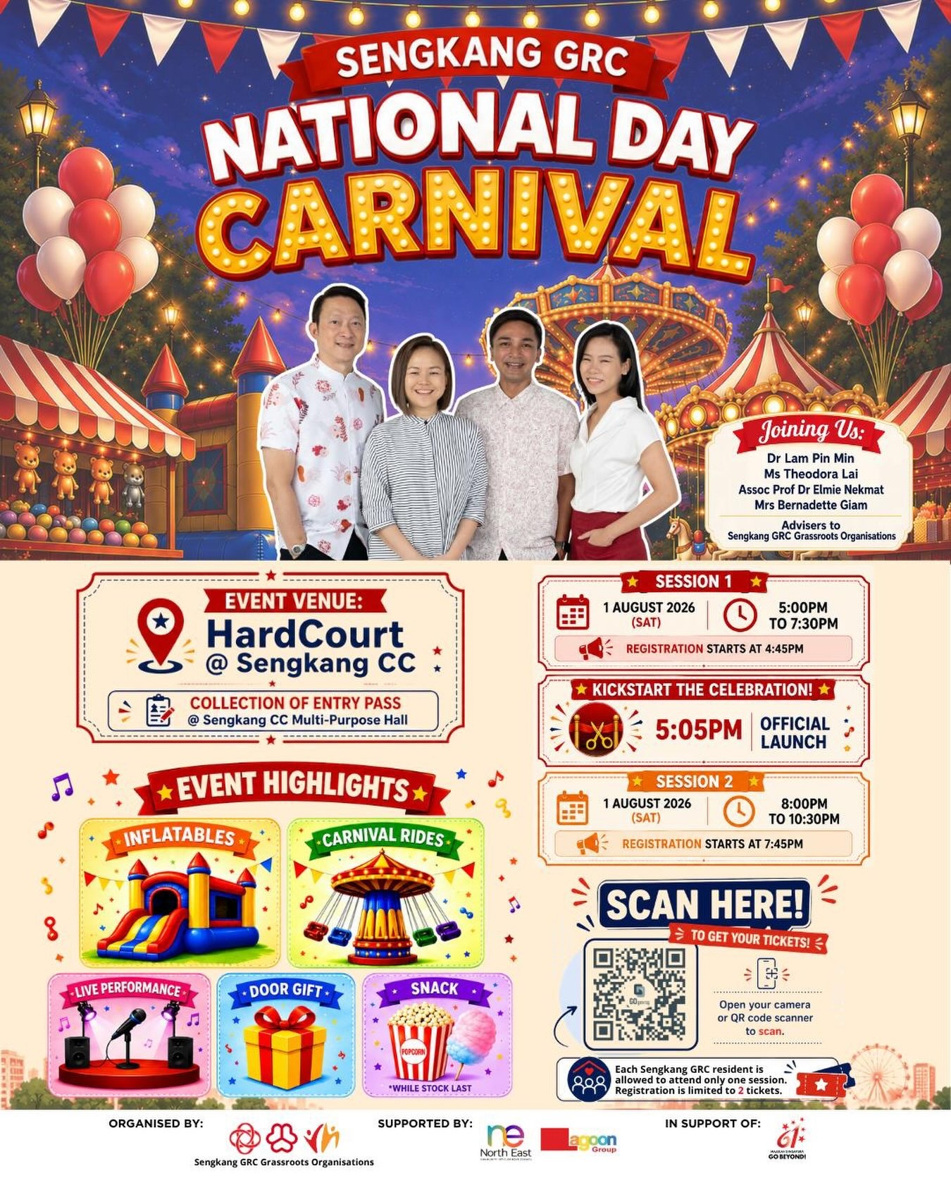 Sengkang GRC Hosts National Day Carnival at the CC Hardcourt on 1 August