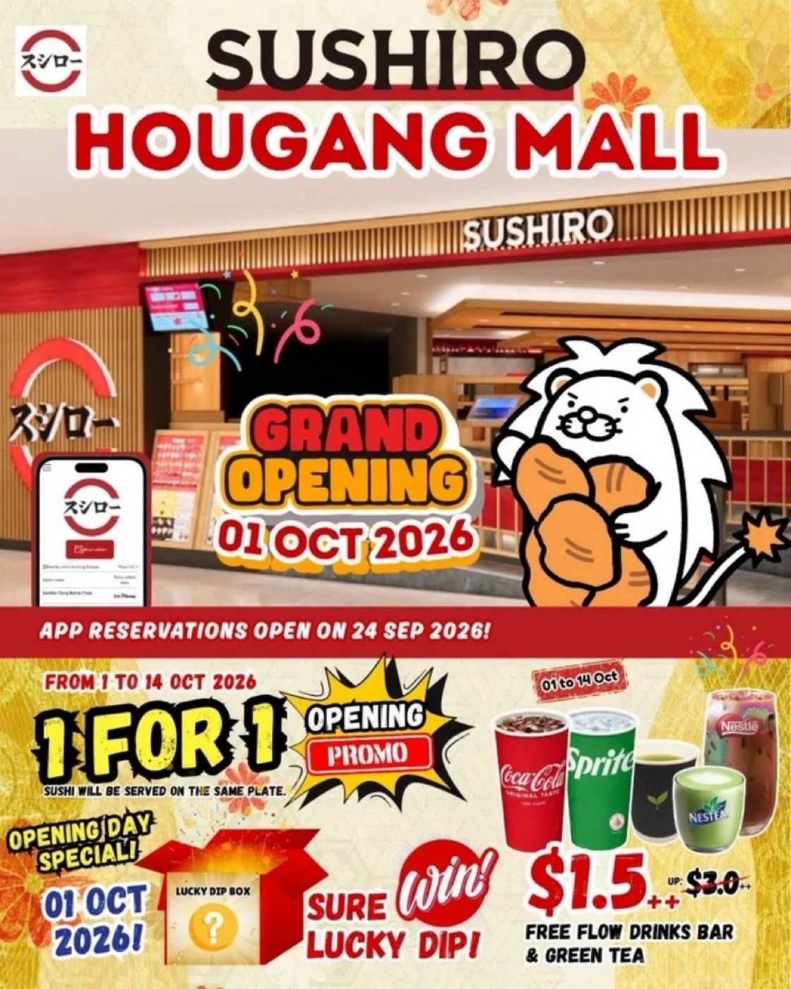 Sushiro opens at Hougang Mall with 1-for-1 sushi through 14 October