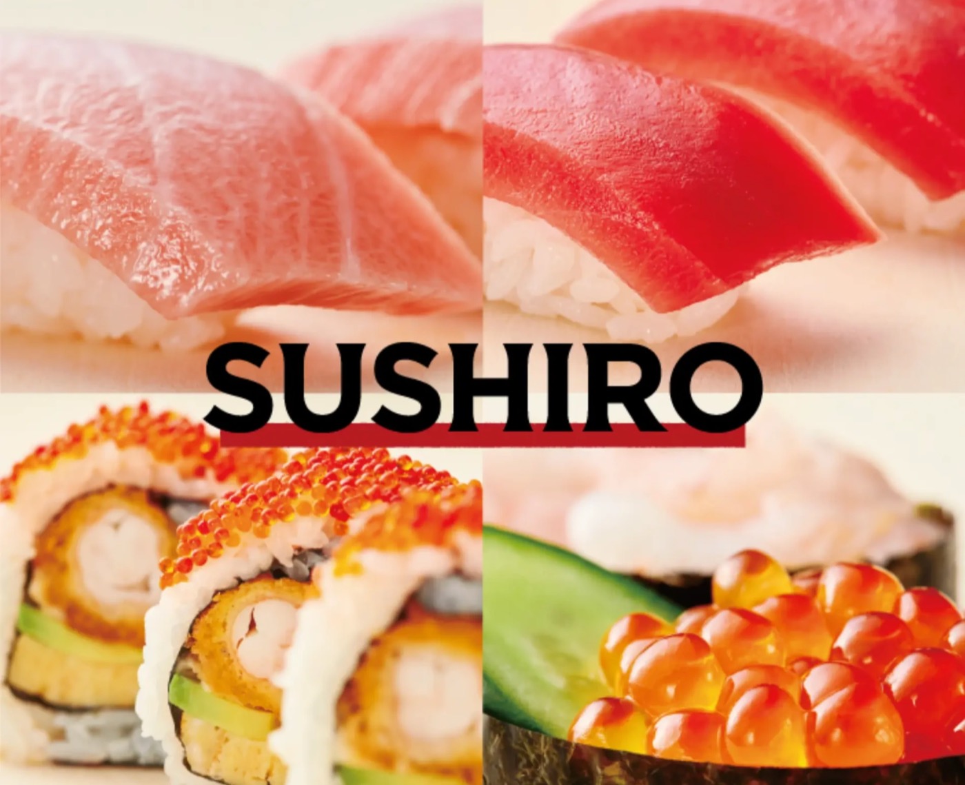 Sushiro tuna nigiri, California-style roll with tobiko, and ikura gunkan from the brand's Singapore menu photography